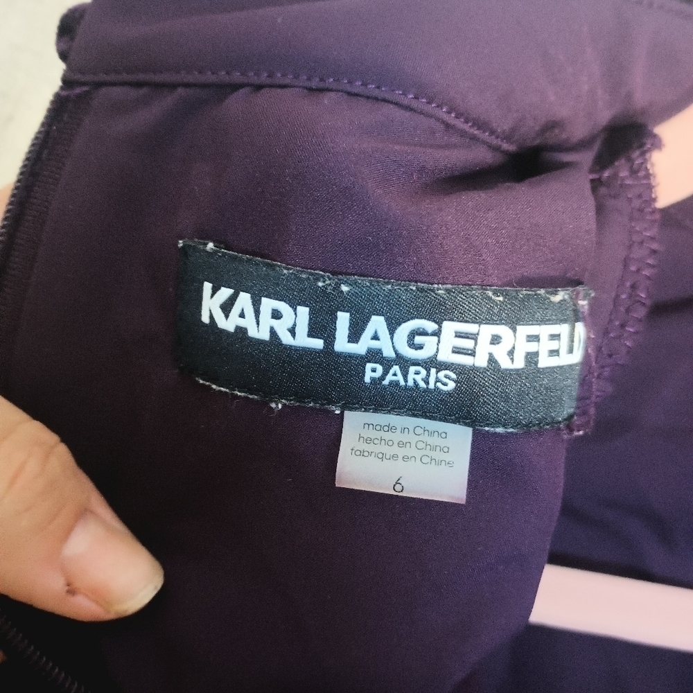 Karl Lagerfeld Ladies Draped Faux Wrap Velvet Long Sleeve Dress Size 6 Purple - Picture 7 of 16